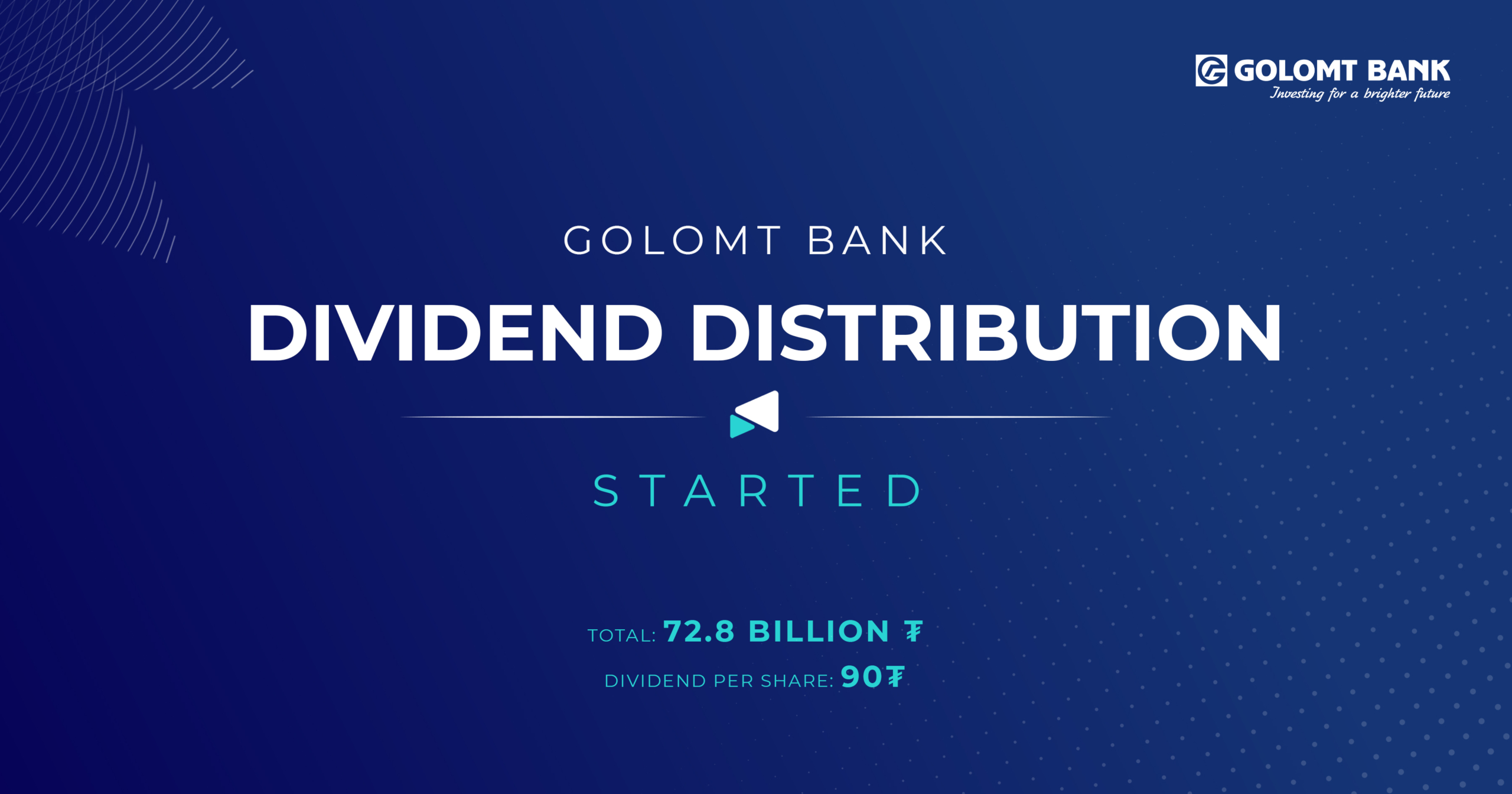 GOLOMT BANK DIVIDEND DISTRIBUTION STARTED