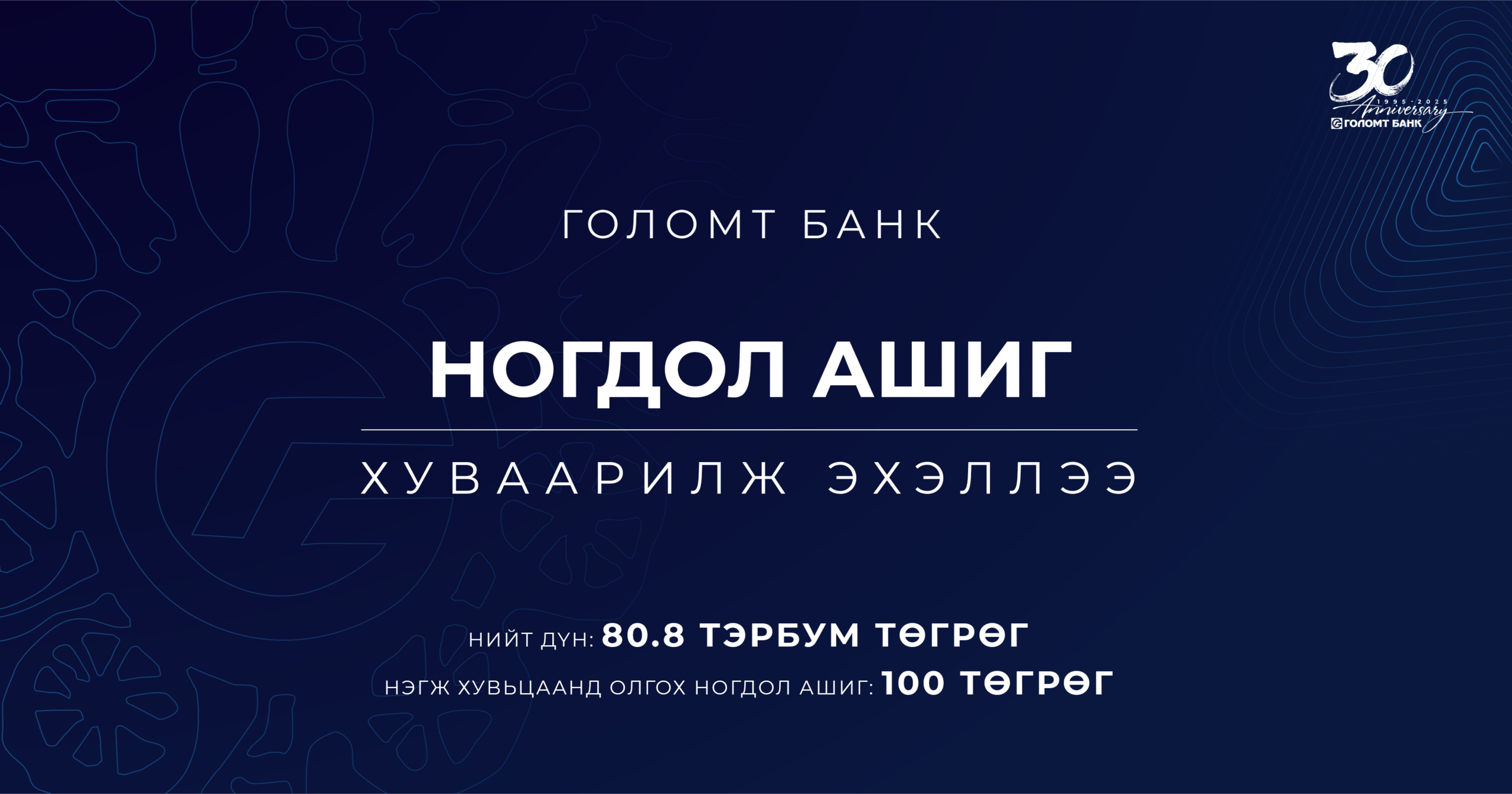 ГОЛОМТ БАНК НОГДОЛ АШИГ ХУВААРИЛЖ ЭХЭЛЛЭЭ