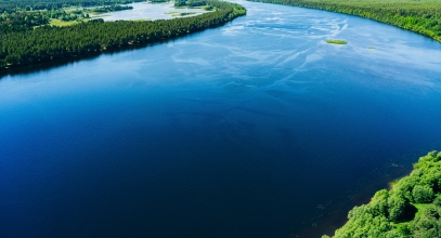 Aerial,Drone,View,Of,Large,River.,Beautiful,Blue,Water,River