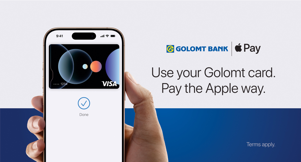 Golomt Bank Visa-branded cards can be supported by the Apple Pay